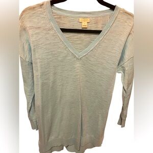 J. Crew Lightweight Business Casual Light Blue V-Neck Sweater Blouse Top